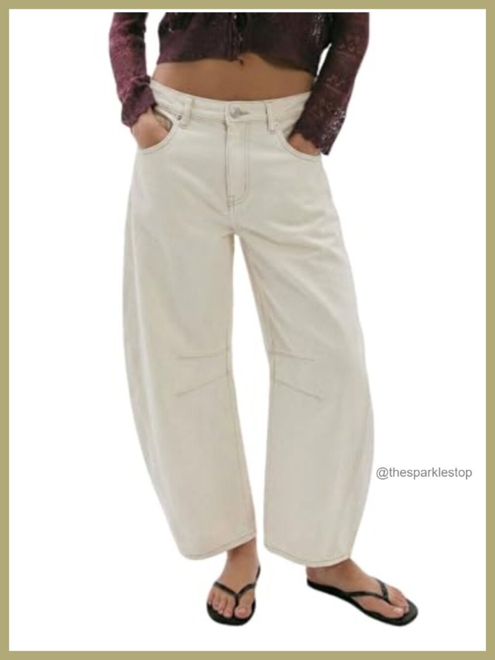 Women's Barrel Leg Crop Jeans Mid Rise Wide Leg Cotton Denim